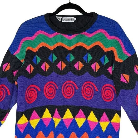 Vintage Rafaella Colorful Intarsia Knit Sweater Sz  L Artsy, Vintage - Picture 2 of 12